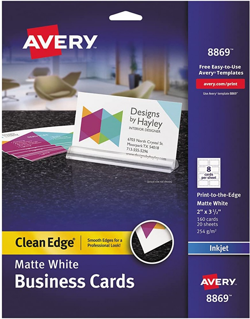 Avery 8869 Print-to-the-Edge True Print Business Cards Inkjet 2x3 1 2 White Pack of 160 - BICBZ78H