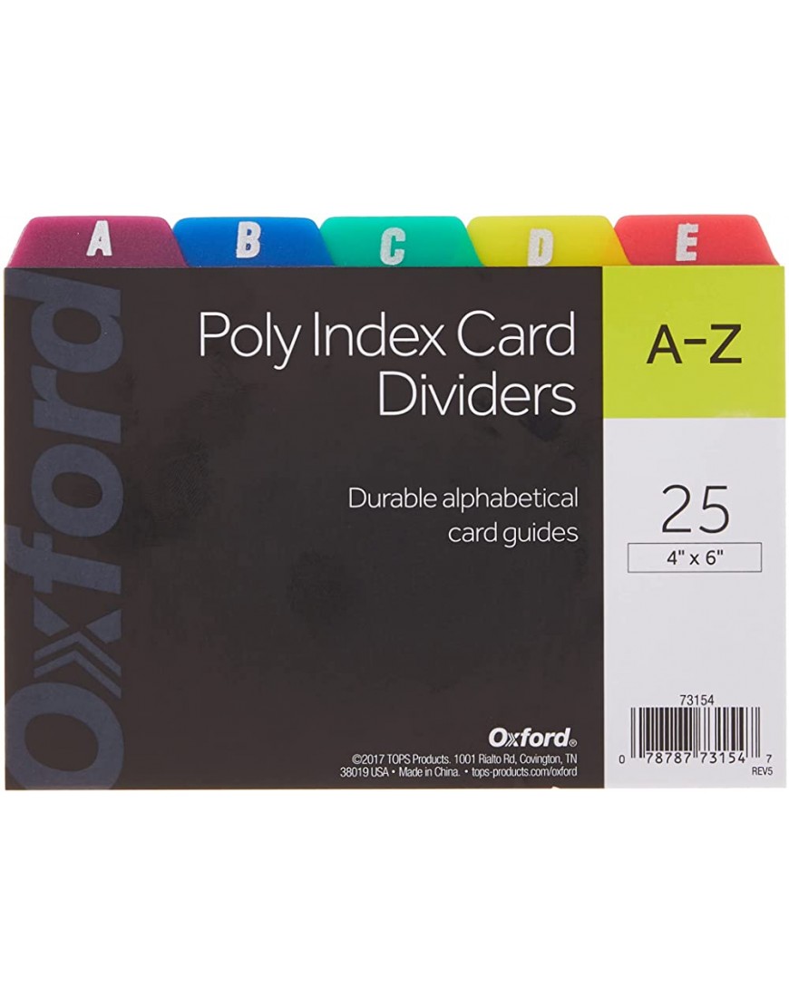Oxford Poly Karteikartenführer alphabetisch A-Z verschiedene Farben 10,2 x 15,2 cm 25 Hilfsmittel pro Set 73154 - BWZVDH18