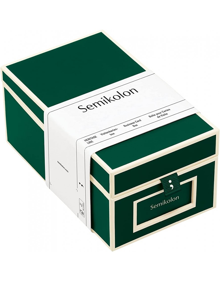 Semikolon 364117 Visitenkarten-Box mit Registern forest Grün Bussiness-Card-Box Alternative zu Visitenkartenmappe Karteikasten 10,5 x 8,3 x 18 cm - BPCFZJM2