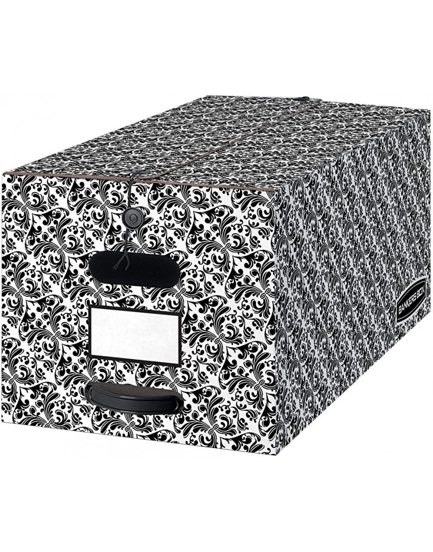 Bankers Box Dekorative Aufbewahrungsbox mit Deckel Schnur und Knopfverschluss Schwarz und Weiß 4 Stück 0035601 - BHJOSN8K