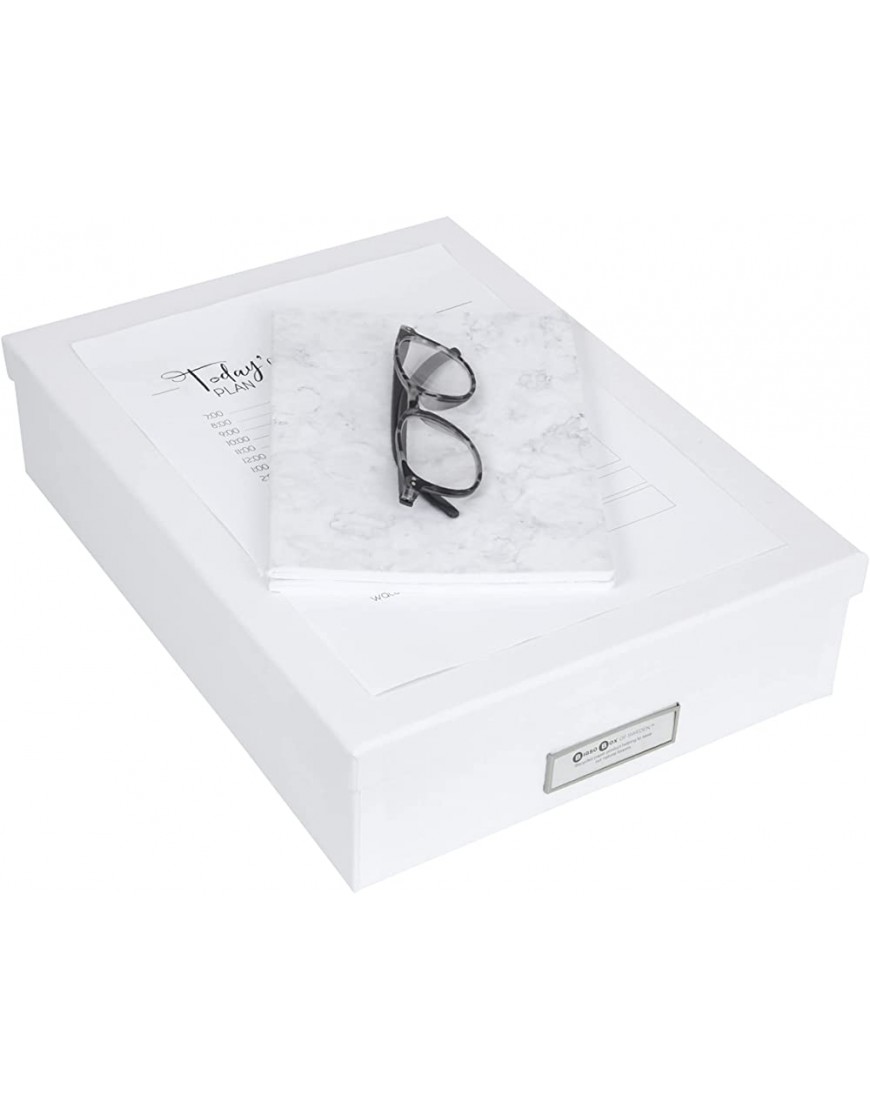 BIGSO BOX OF SWEDEN Dokumentenbox für A4 Papier Broschüren usw. – Schreibtischablage mit Deckel und Griff – Aufbewahrungsbox aus Faserplatte und Papier – weiß - BGDTRVE3