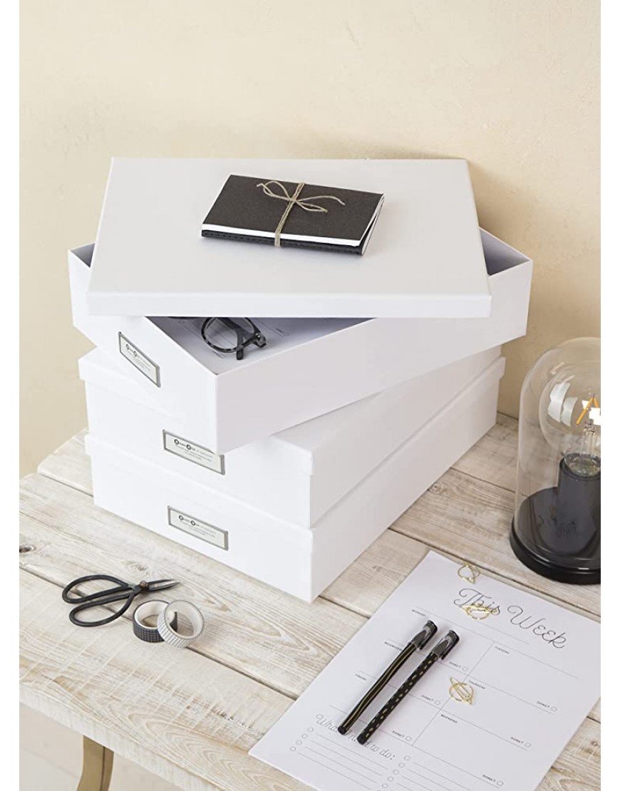 BIGSO BOX OF SWEDEN Dokumentenbox für A4 Papier Broschüren usw. – Schreibtischablage mit Deckel und Griff – Aufbewahrungsbox aus Faserplatte und Papier – weiß - BGDTRVE3