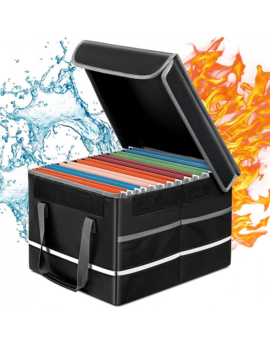 CODN Feuerfeste Aktenbox zusammenklappbare feuerfeste Dokumentenaufbewahrung Aktenbox mit Deckel zum Aufhängen von Briefen Rechtsdateien tragbare Datei-Organizer-Box mit Griff schwarz - BYFTX831
