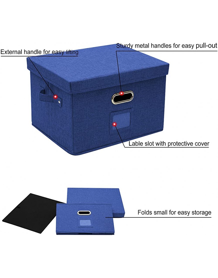 JSungo Aktenordner mit 5 Hängemappen faltbare Leinen-Aufbewahrungsbox mit Deckel tragbare Aufbewahrung mit Griff Briefgröße legale Ordner Marineblau - BFBEP3D4
