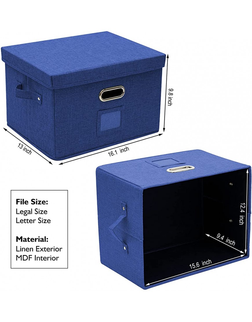 JSungo Aktenordner mit 5 Hängemappen faltbare Leinen-Aufbewahrungsbox mit Deckel tragbare Aufbewahrung mit Griff Briefgröße legale Ordner Marineblau - BFBEP3D4