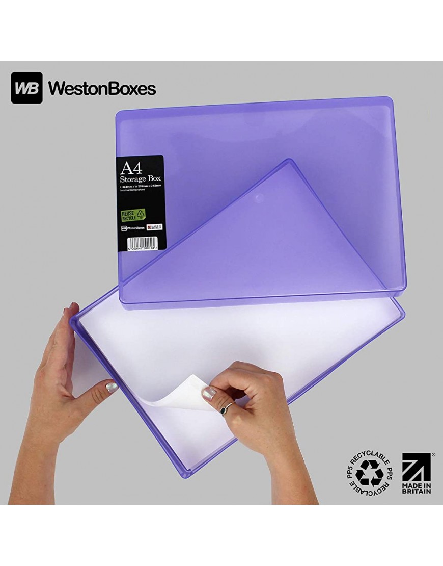 WestonBoxes A4 Box Stak stapelbare Aufbewahrungsbox für Bastelarbeiten inkl. Kunststoff-Aufbewahrungsboxen A4 mit Deckel mehrfarbig 2 Stück - BEETVQ7K
