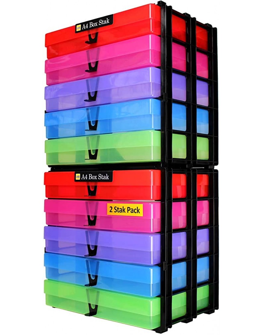 WestonBoxes A4 Box Stak stapelbare Aufbewahrungsbox für Bastelarbeiten inkl. Kunststoff-Aufbewahrungsboxen A4 mit Deckel mehrfarbig 2 Stück - BEETVQ7K