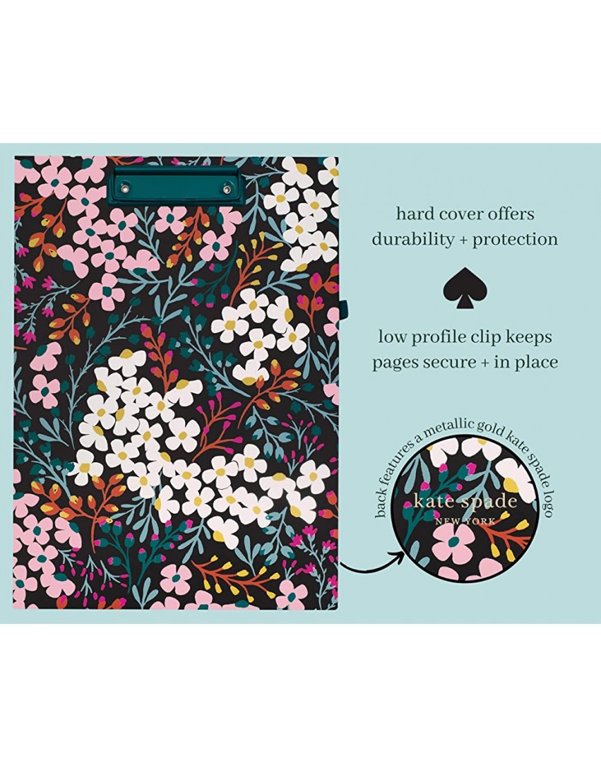 Kate Spade New York Clipboard Folio with Low Profile Clip Professional Padfolio Includes Lined Notepad Pen Loop and Pocket Fall Floral - BETKF189