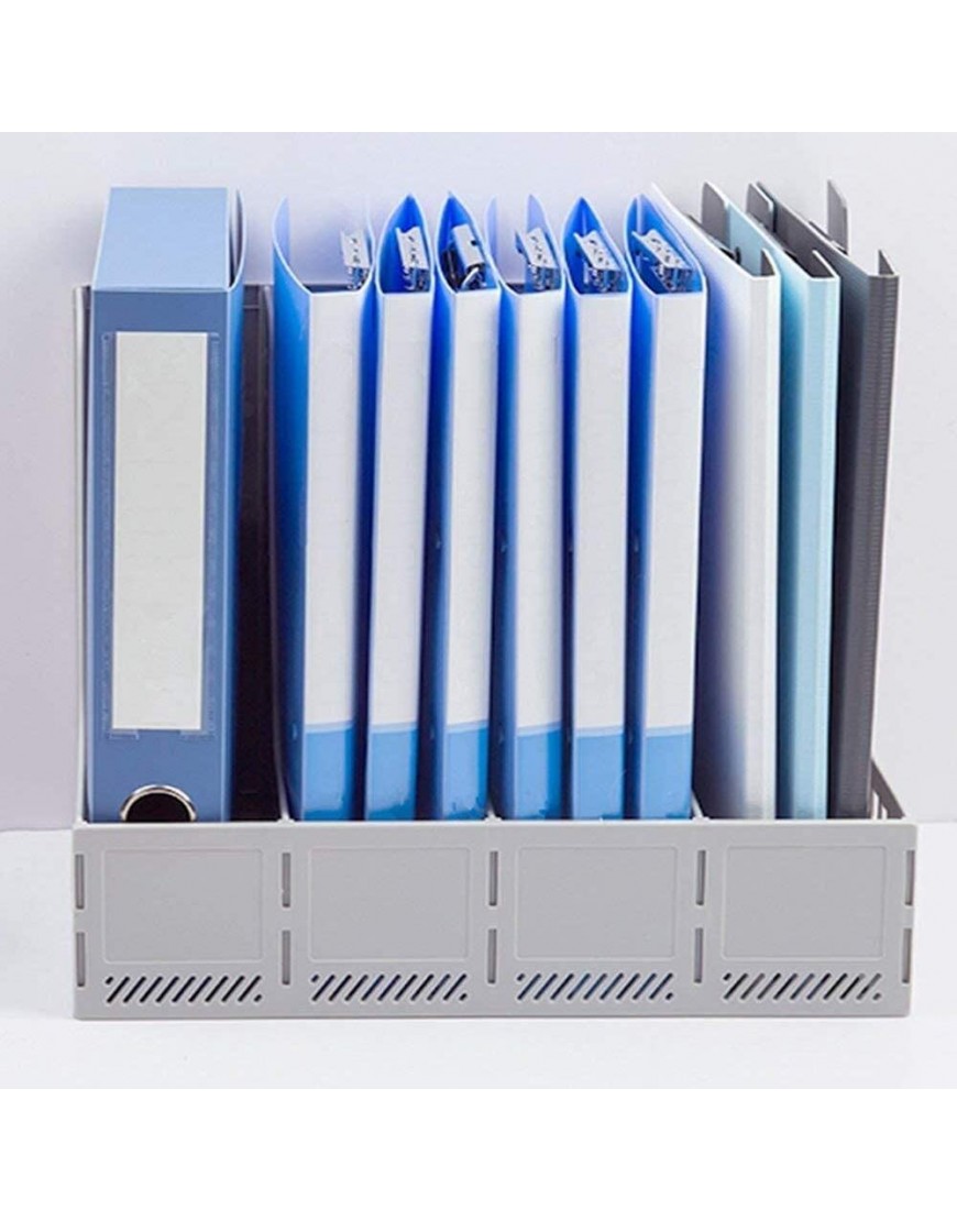 ASKLKD 4 Sektionen Kunststoff Magazinhalter File Divider Dateiordner Rahmen Vertikale Schrankgestell Papier Dokument Daten Desktop Datei-Halter-Organisator-Rack-A4 Color : Gray - BDIWY3JJ