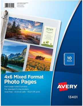Avery 13401 Fotoalbum-Seiten für 3-Ringbuch 10 Hüllen für 60 Fotos im Gesamtformat 10,2 x 15,2 cm - BWFWFKKK