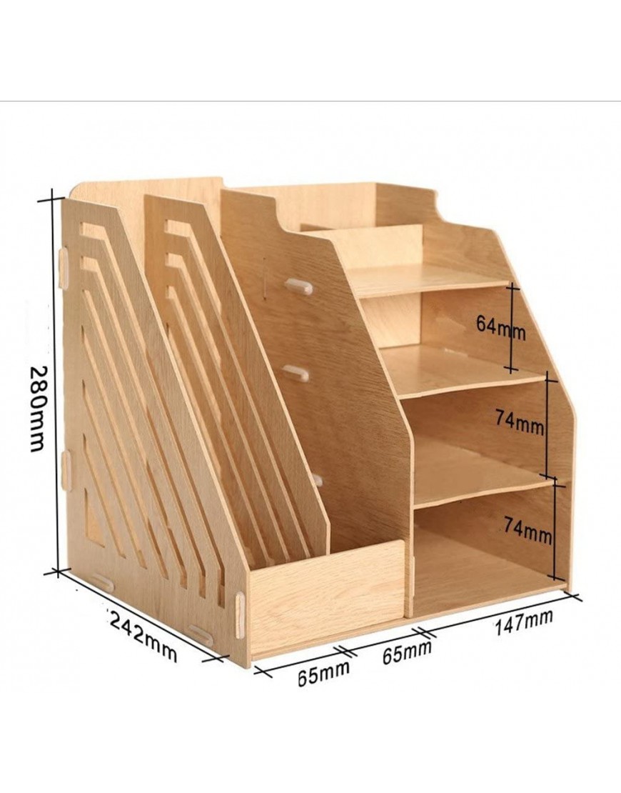 Schreibtisch-Organizer Aufbewahrungsregal Schreibtischbox aus Holz 4 Regalböden + 2 Fächer für Akten Zeitschriften oder Bücher etc. mit Stifteköcher - BVVHH7WK