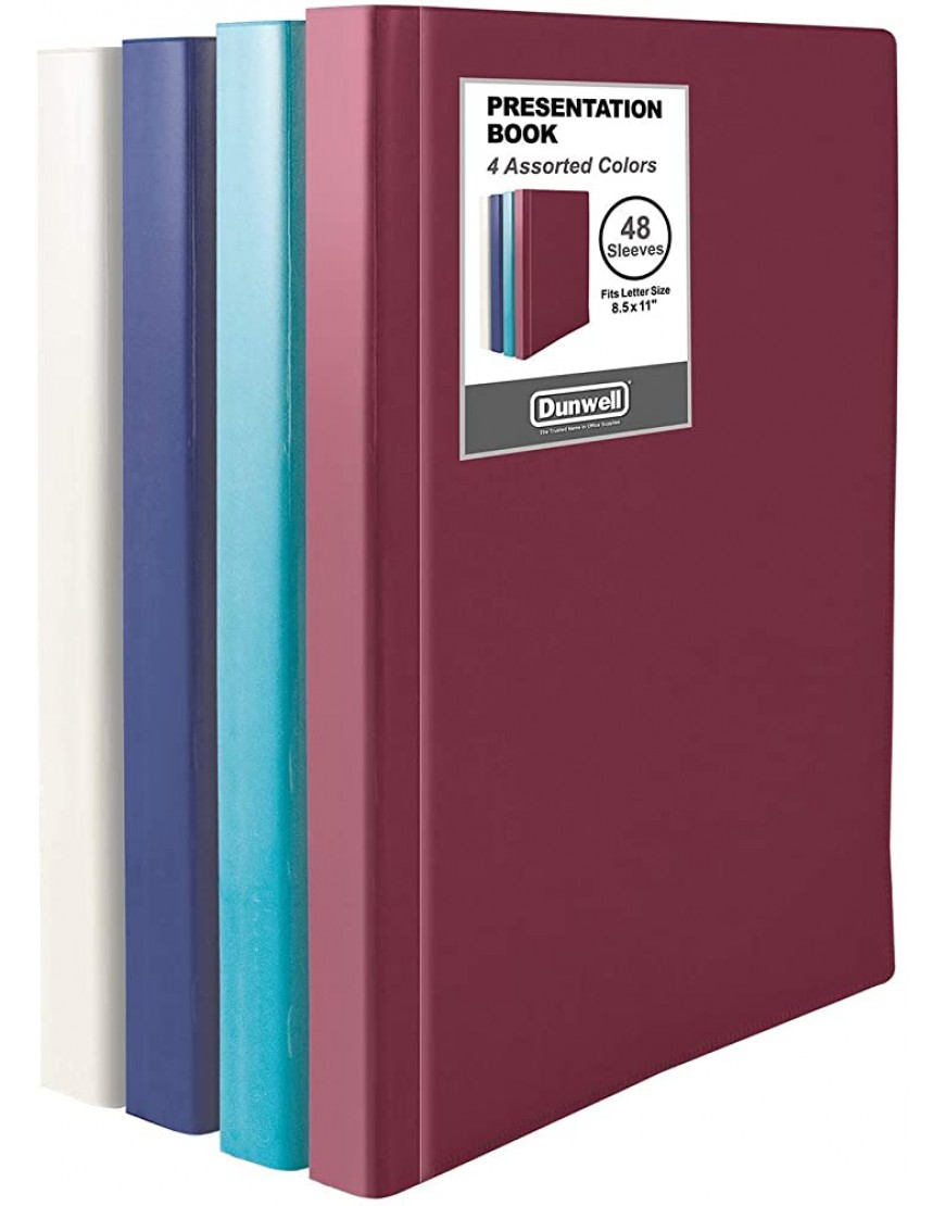 Dunwell Ordner mit Kunststoffhüllen 4 Farben 4er-Pack gebundene Präsentationsbücher mit 48 Taschen mit transparenten Hüllen 96 Seiten à 21,6 x 27,9 cm Blattschutzbücher - BSBTHH75