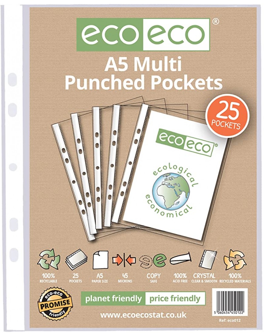 eco-eco Klarsichthüllen A5 100% recycelt mehrfach gelocht 45 Mikron 50 Hüllen eco012x2 - BQHHY4WE