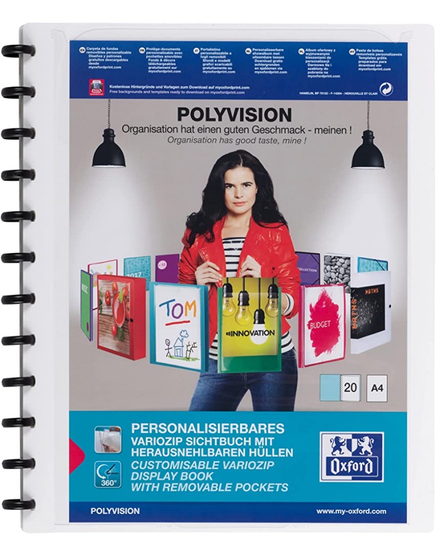 ELBA polyvision Ringmappe A4 20 transparente Hüllen mit vario-zipp-Prinzip weiß 5er Pack - BOKBCE19