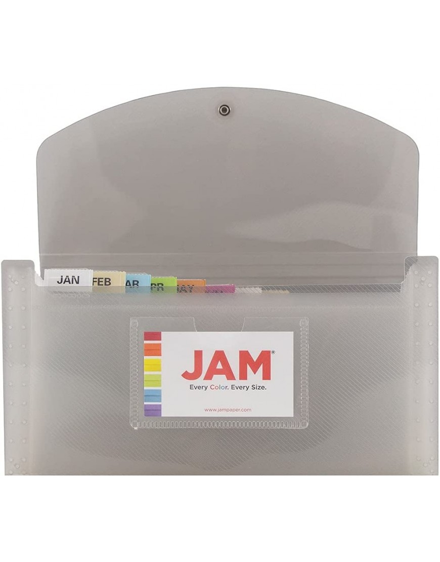 JAM PAPER Erweiterbare 13 Fächer Mappe mit Knopf & Kordel Verschluss Akkordeonmappe 127 x 266,7 mm Rauch Grau Einzeln Erhältlich - BEEKUBK1