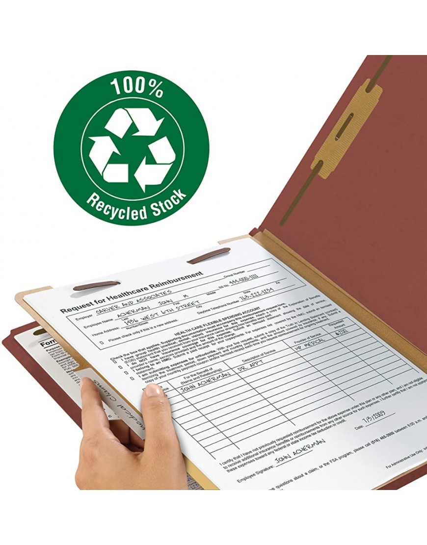 Smead 100% Recycled Pressboard Classification File Folder 1 Divider 2 Expansion Letter Size Red 10 per Box 13724 - BOILD381