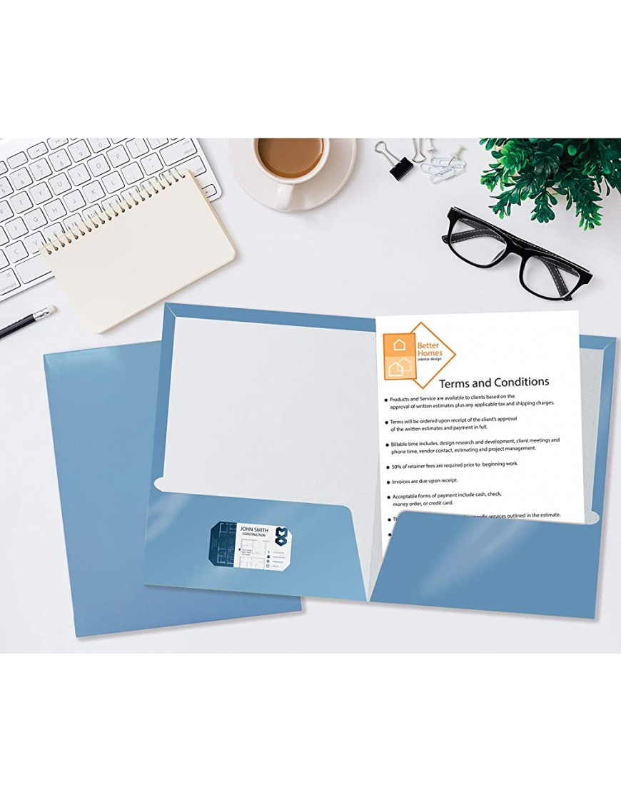Better Office Products Papiermappe 2 Fächer glänzend laminiert Briefgröße Hellblau 25 Stück - BMPHFQDD