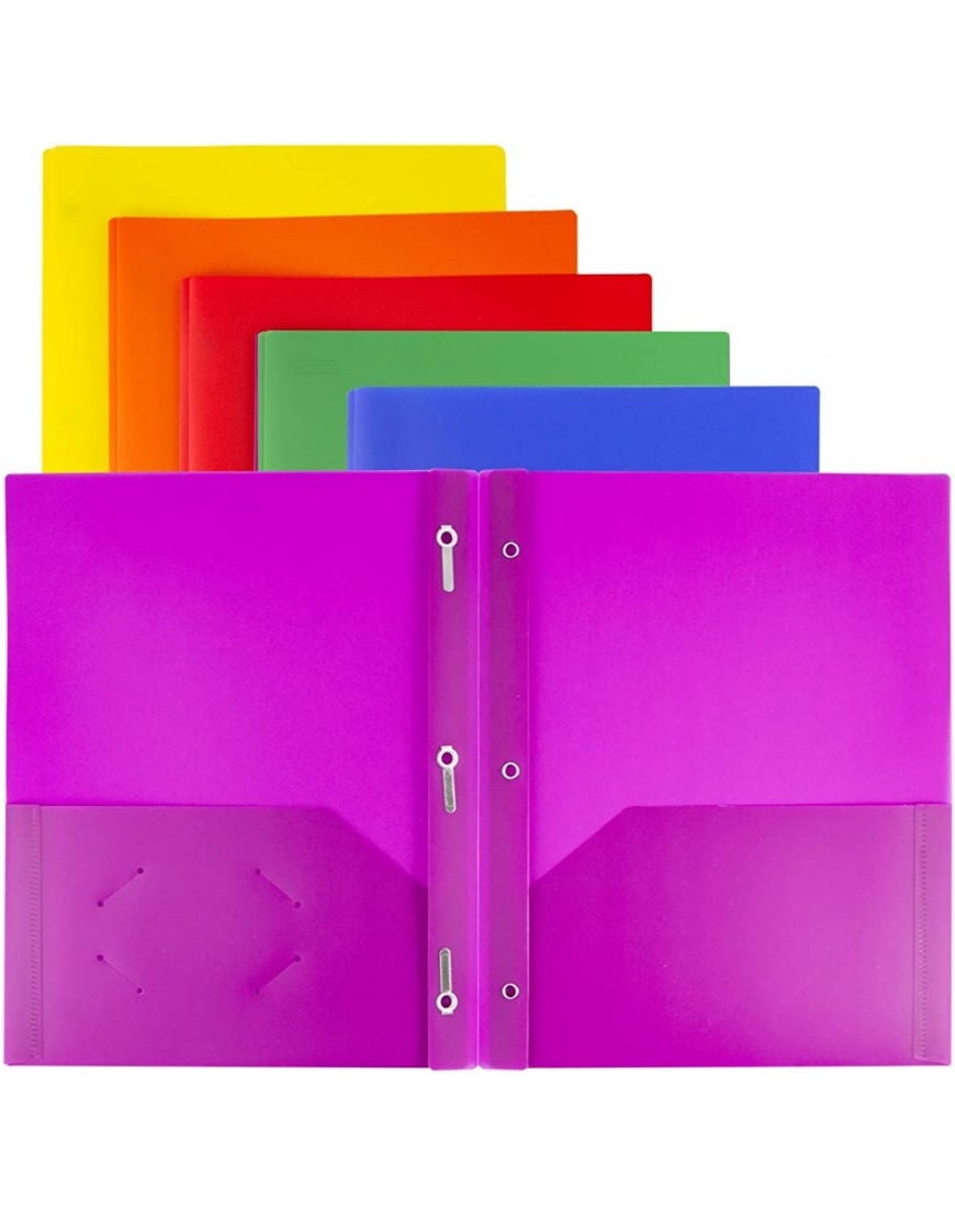 Dunwell Taschen-Ordner mit Zinken – 6 Stück helle Farben Poly-Mappen Verschlüssen Briefgröße 2 Taschen Kunststoff Ordner für Schule Kinder farbige Taschen inklusive herausnehmbaren Etiketten - BLGGQE7N
