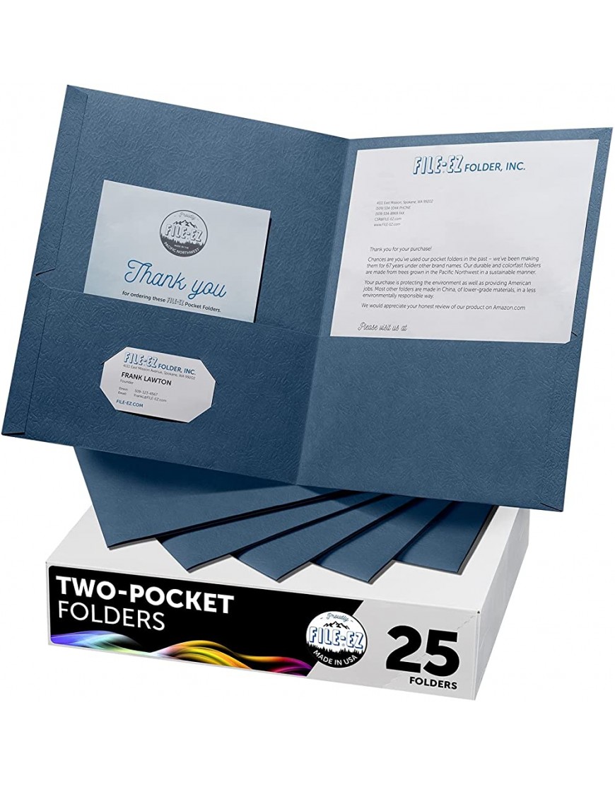 FILE-EZ Dokumentenmappen mit zwei Taschen dunkelblau 25 Stück strukturiertes Papier Briefgröße EZ-32523 - BKRVI79D