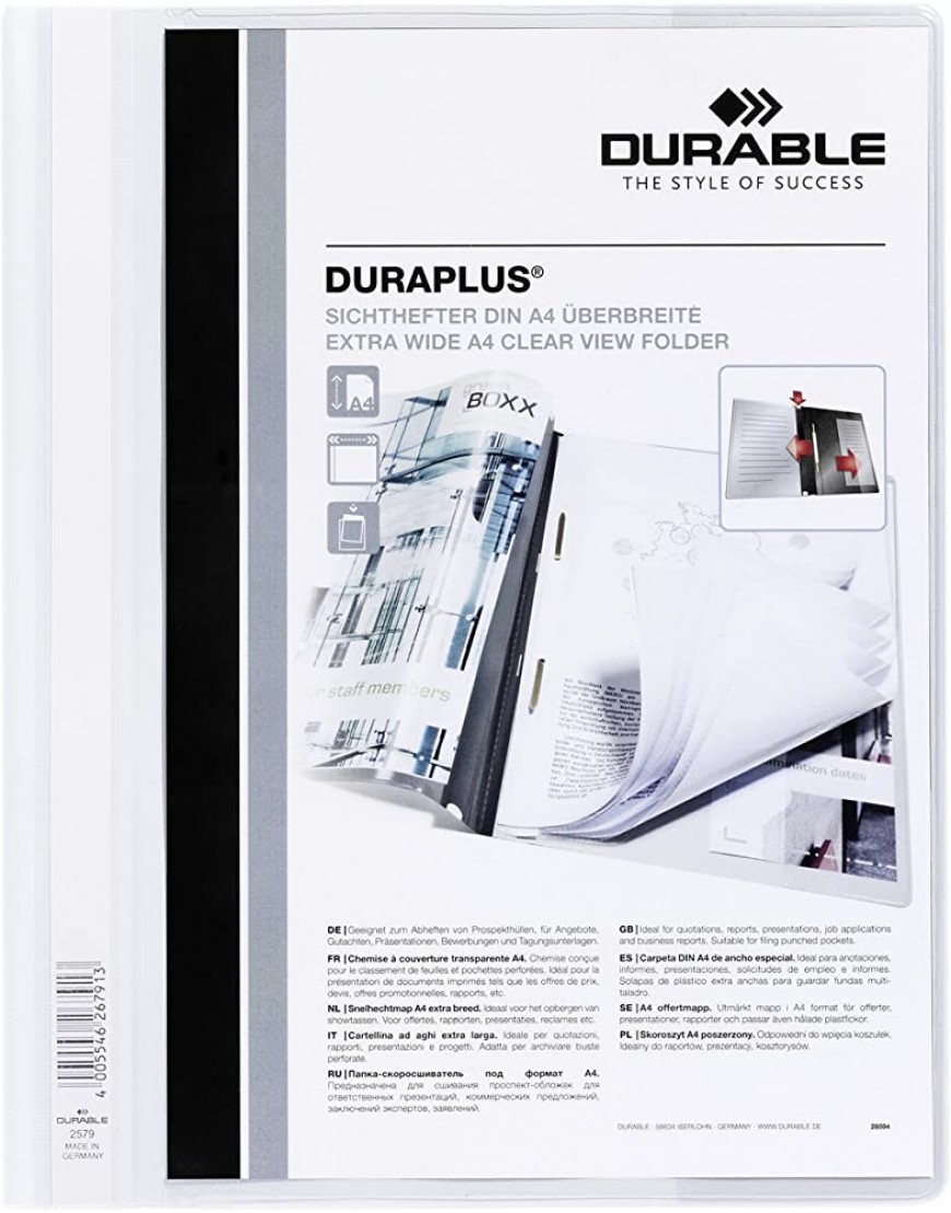 DURABLE Hunke & Jochheim Angebotshefter DURAPLUS® strapazierfähige Folie DIN A4 weiß 5 Stück - BYGON1BM
