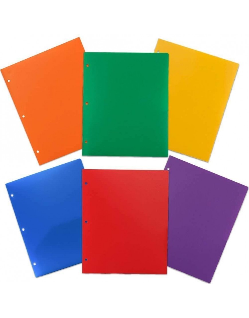 JAM PAPER Strapazierfähige Kunststoff Schulmappen mit 3 Löchern und Taschen Verschiedene Primär Farben 6 Packung - BNTVHH21