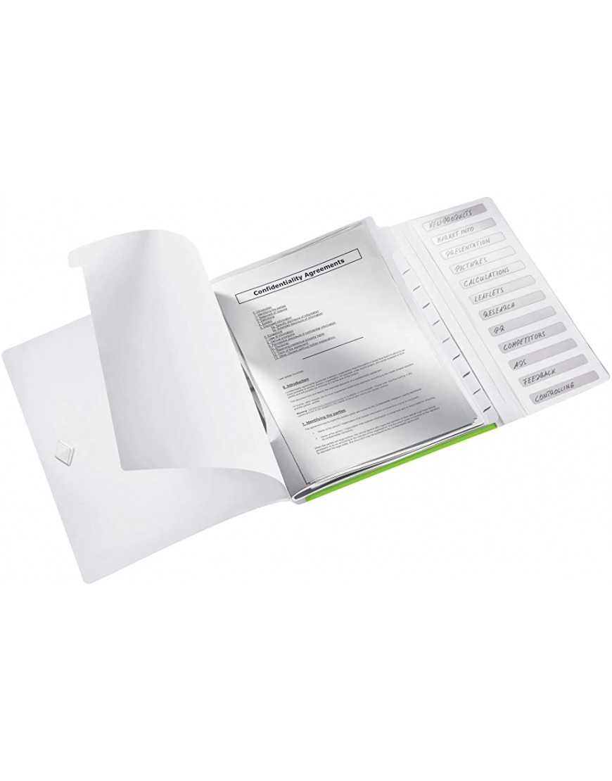 Leitz A4 Ordnungsmappe für bis zu 200 Blatt 12 Fächer mit Taben zur Ordnung des Inhalts Gummibandverschluss Grün WOW 46340054 - BHAGEJVN
