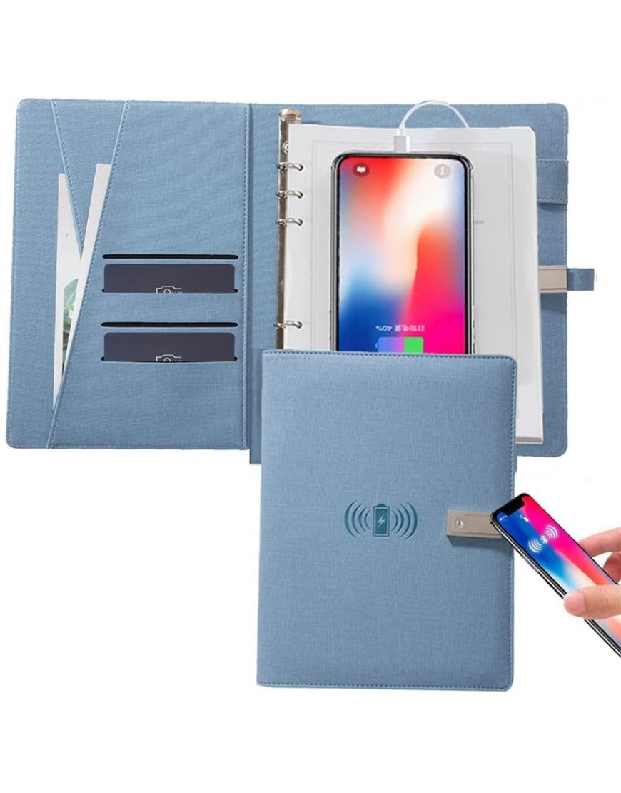 N A Wireless USB-Ladet-Notebook A5 Portfolio Binder Folio Organizer mit 8000mAh Mobile Power 16GU-Festplatten-Bürobedarf Color : Blue - BSJFQVHB
