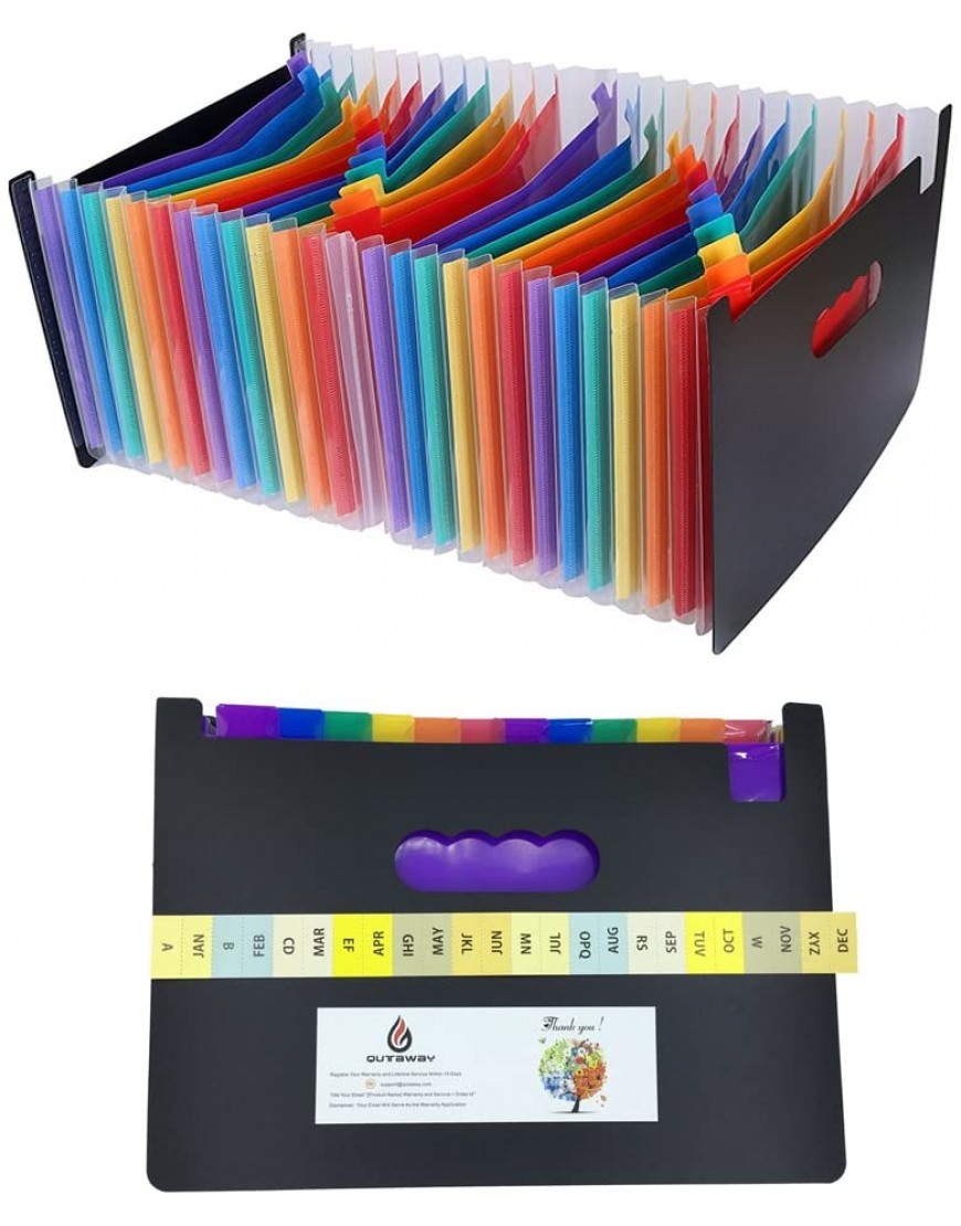 Qutaway Expanding File Folder Portable A4 Dokumente Aufbewahrungsbeutel Plastik Business Paperwork File Organizer Rainbow Self Stand Large Capacity 24 Taschen - BXUZY296