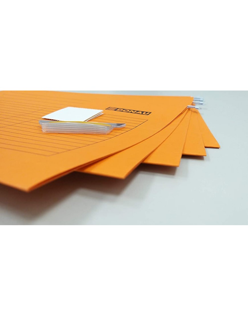 DONAU 7410905-12 Hängemappe | Aus Recycling-Karton 230 GSM für DIN A4 Seitlich offen Farbe: Orange| 5er Packung| auswechselbarem Blanko-Schildchen| ideal für Büro und Schule und der Behörde| Grünen Pu - BQWJS183