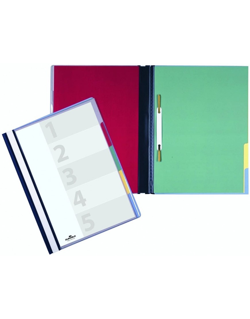 Durable Schnellhefter Divisoflex mit 5 Unterteilungen mit Deckblatt und Beschriftungsstreifen blau 255706 - BSRNOBKK