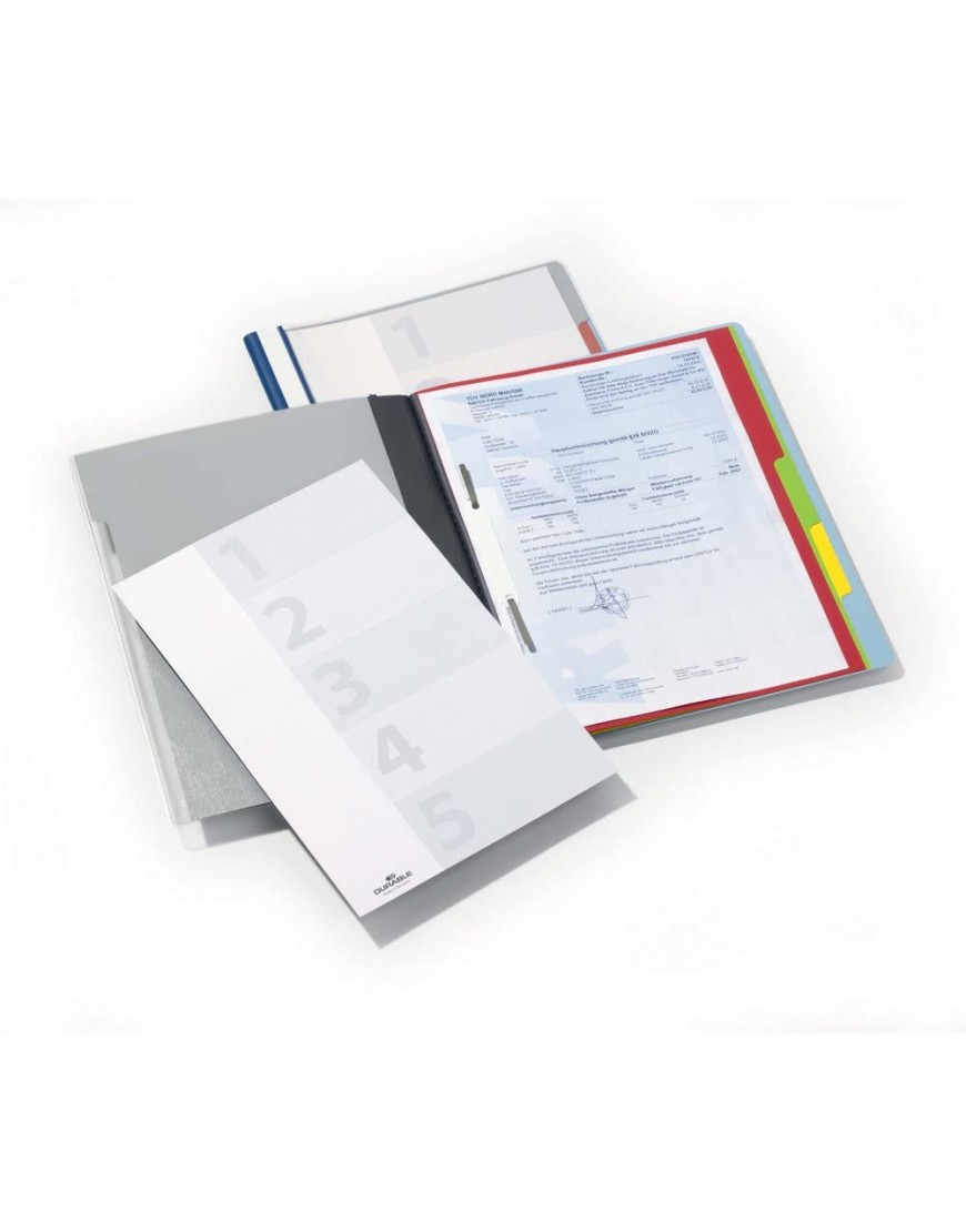 Durable Schnellhefter Divisoflex mit 5 Unterteilungen mit Deckblatt und Beschriftungsstreifen blau 255706 - BSRNOBKK