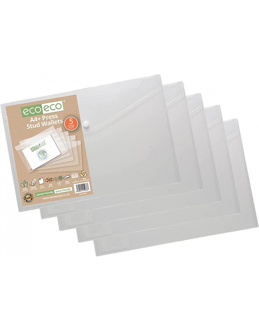 eco-eco A4+ 95% Recycelt Klar Transparente Press Stud Wallets Packung mit 25 - BAISA9M2