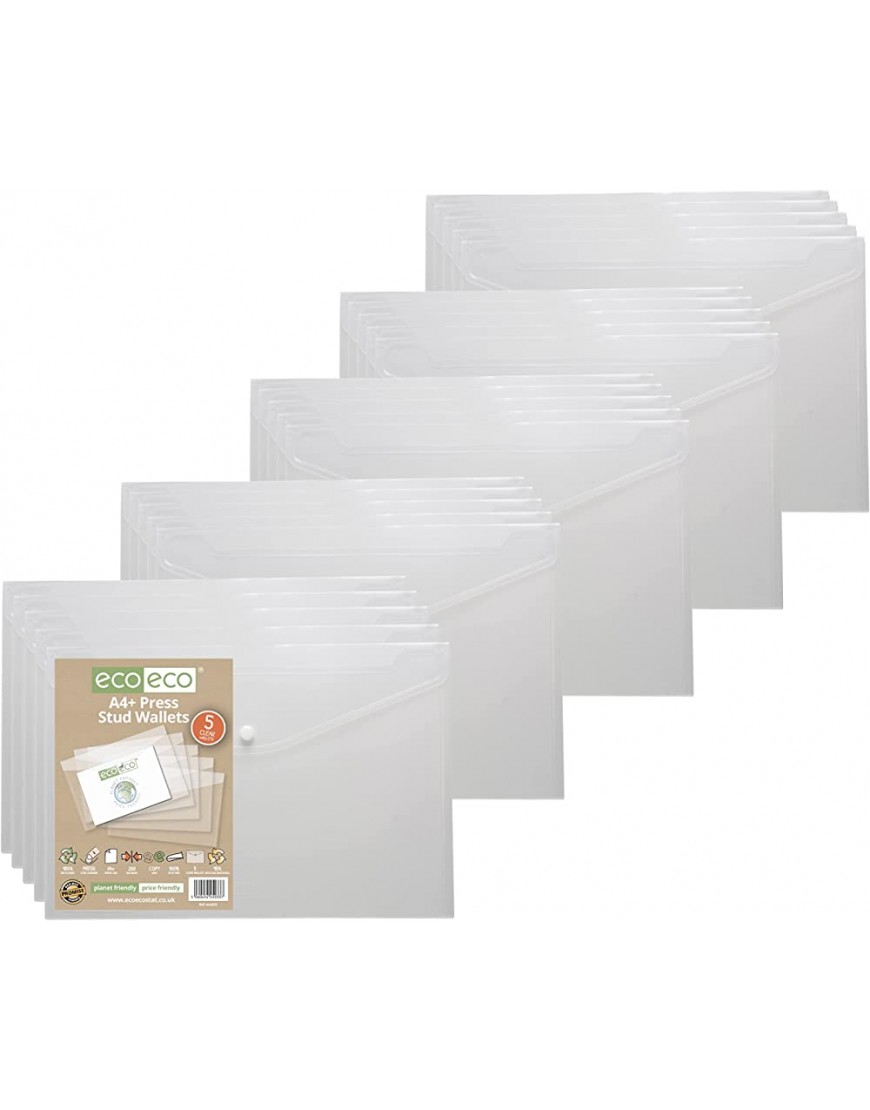 eco-eco A4+ 95% Recycelt Klar Transparente Press Stud Wallets Packung mit 25 - BAISA9M2