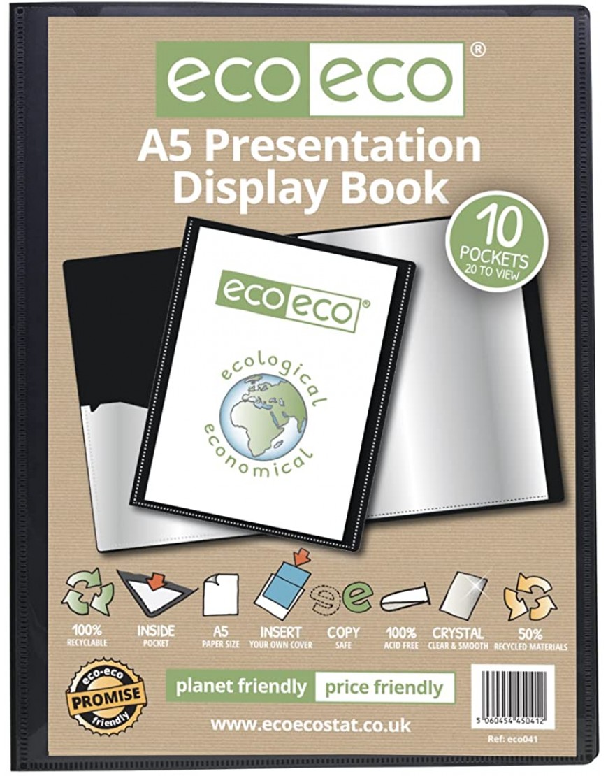 eco-eco A5 50% Recycelt 10 Taschen-Schwarz-Farbe Päsentationsdisplay Book Packung mit 12 - BLPXN7N9