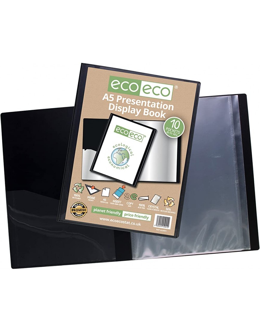 eco-eco A5 50% Recycelt 10 Taschen-Schwarz-Farbe Päsentationsdisplay Book Packung mit 12 - BLPXN7N9