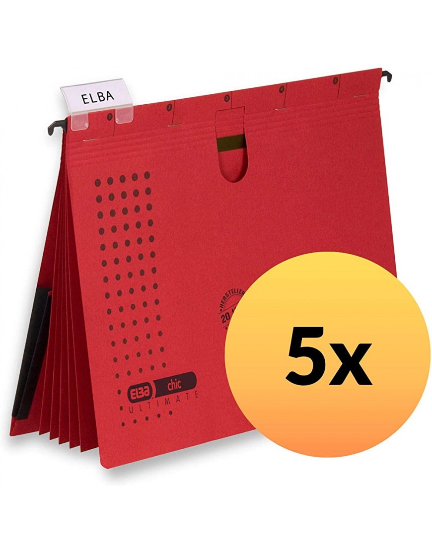 Elba Mehrfach-Hängehefter chic für A4 aus Karton rot 5 Stück - BCMMQWBK