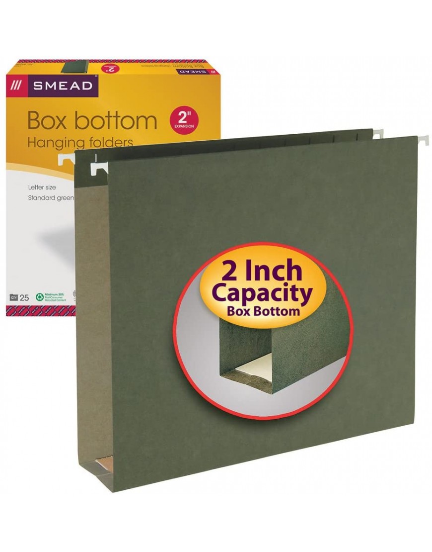 Smead Box Bottom Hängeregistraturmappe 5,1 cm Erweiterung Briefgröße Standardgrün 25 Stück pro Box 64259 - BIGLVMBQ