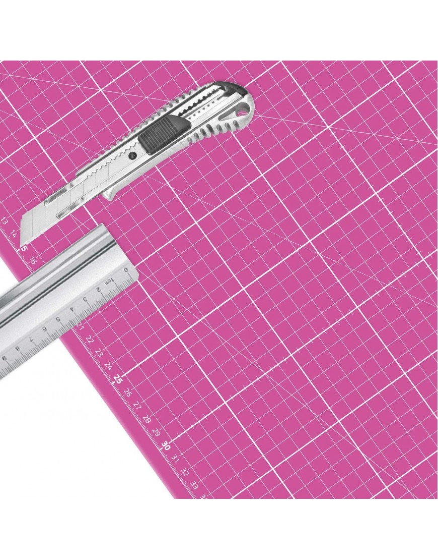 Schneidematte A1 60x90cm Weiss auf Pink mit Altera Profi Metallschneider 18mm mit Schieber inkl. 1 Klinge und 70cm Altera Aluminium-Schneidelineal mit Stahlkante - BNZSINBK