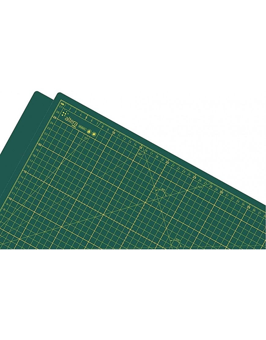 Schneidematte A2 45x60cm Gelb auf Grün mit Altera Profi Metallschneider 18mm mit Schieber inkl. 1 Klinge und 55cm Altera Sicherheitslineal - BENZYQN5