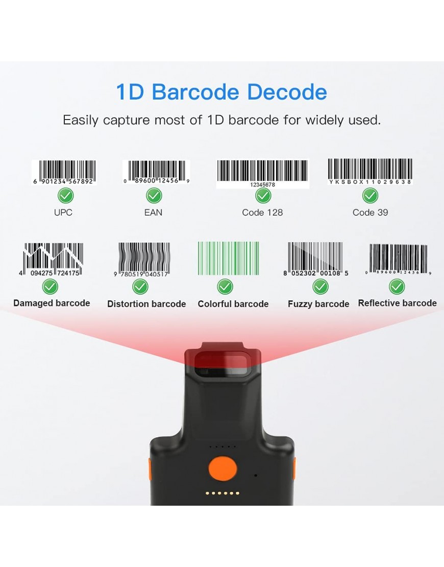 Aktualisiert Eyoyo 1D Tragbar Bluetooth Tragbar Barcode Scanner Back Clip Wireless Barcodelesegerät 1600mAh wiederaufladbarer Arbeiten mit Windows Mac Android iOS für Warehouse Inventory Library - BFDHP23H