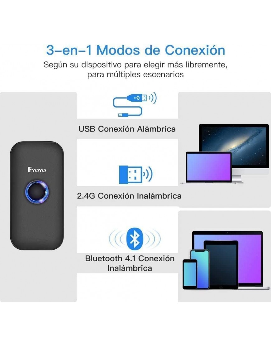 Eyoyo 1D Barcode-Scanner Mini-Barcode-Lesegerät CCD 3-in-1 Bluetooth 2,4 G kabellos USB-Kabel für Handy PC Tablets Windows und Android - BBYPMKAK