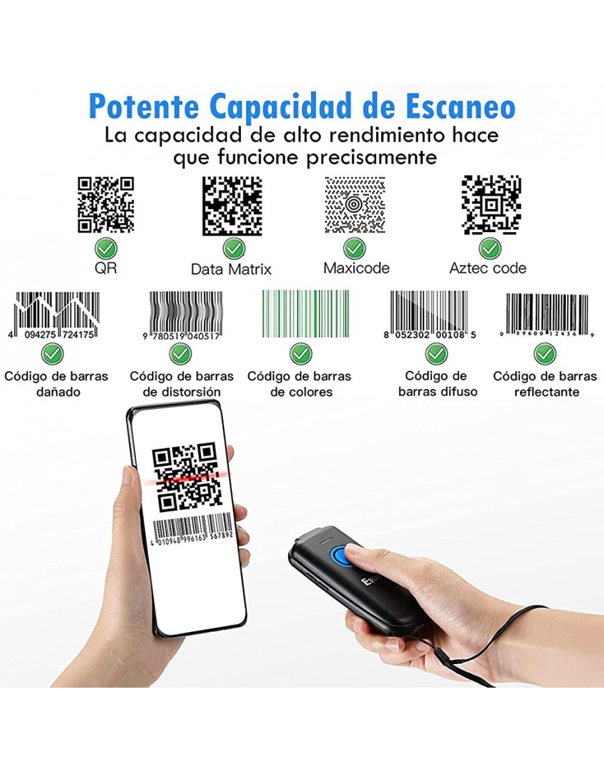 Eyoyo 2D-Barcode-Lesegerät Bluetooth 1D kabelloser QR-Barcode-Scanner mit Lautstärkeregelung 2,4 G kabellos für PC Tablet Android iOS - BPOGJD8K