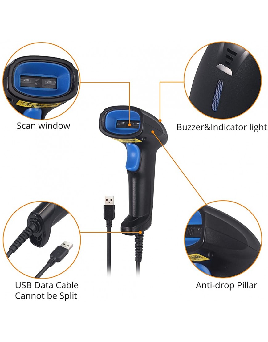 Neoteck USB-Barcode-Scanner Handheld-Kabel-Scanner Hochgeschwindigkeits- und präziser automatischer 1D-CCD-Kabel-Endlos-Barcode-Leser unterstützt das Scannen von Bildschirmcodes - BMACG97K