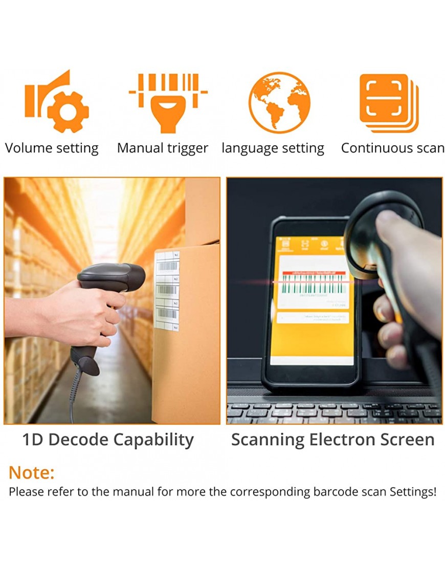 Neoteck USB-Barcode-Scanner Handheld-Kabel-Scanner Hochgeschwindigkeits- und präziser automatischer 1D-CCD-Kabel-Endlos-Barcode-Leser unterstützt das Scannen von Bildschirmcodes - BMACG97K