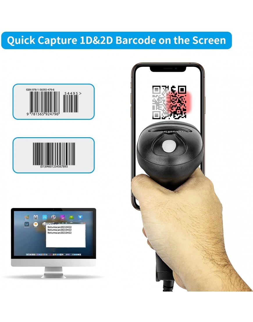 NetumScan 2D-Barcode Scanner Tragbarer QR-Barcode-Leser Bildwandler PDF417 QR Data Matrix mit USB-Kabel für PC Mac Laptop NSL5 - BSNMO7B6