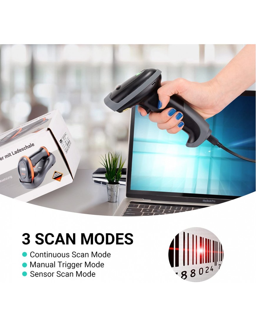 Tera Pro-Serie 1D Laser Barcode-Scanner USB Wired Kabelgebunden & Bluetooth Schnelles & Präzises Scannen für Ultralange Barcodes Plug and Play L0013B - BVJTE37K