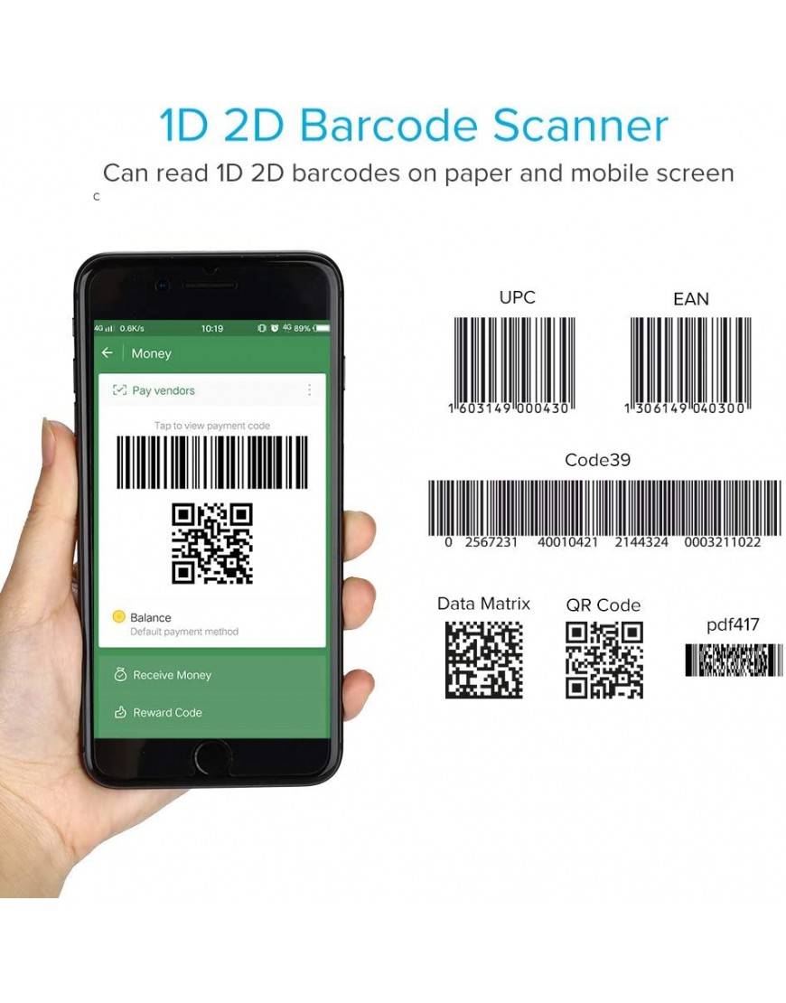Tragbarer Ring 1D 2D QR-Barcode-Scanner tragbarer drahtloser Finger-Mini-Barcode-Leser Kompatibel mit Windows Mac OS Android 4.0+ iOS-Unterstützung Scannen Sie QR PDF417 DataMatrix auf Bildschirm - BNQUJ9WM