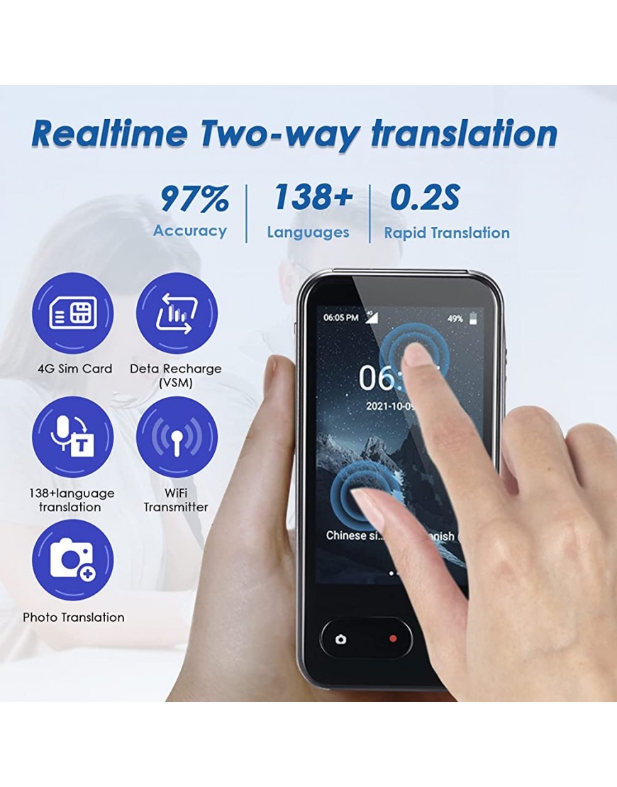 PaNt Sprachübersetzer Gerät mit 138 Sprachen SIM Kartensteckplatz 4 Zoll Touchscreen Sofortübersetzer mit WiFi Bluetooth Kamera Zwei-Wege-Übersetzer Online Offline für Reisen Business - BPKWHWMJ
