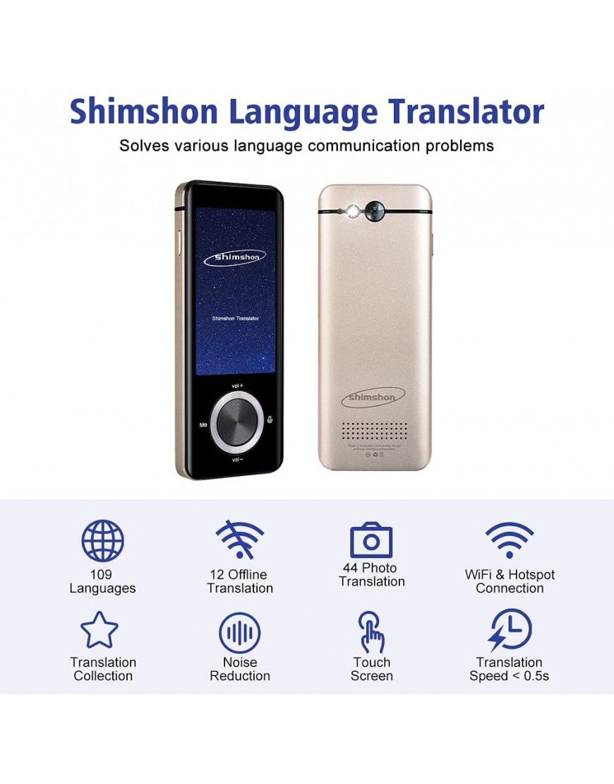 Shimshon Übersetzer Sprachübersetzer Offline Translator mit Sprachausgabe Tragbarer Zwei-Wege Übersetzungsgerät Übersetzer gerät mit Bluetooth | 109 Sprachen | Fotoübersetzung | WiFi - BXQGAK8B