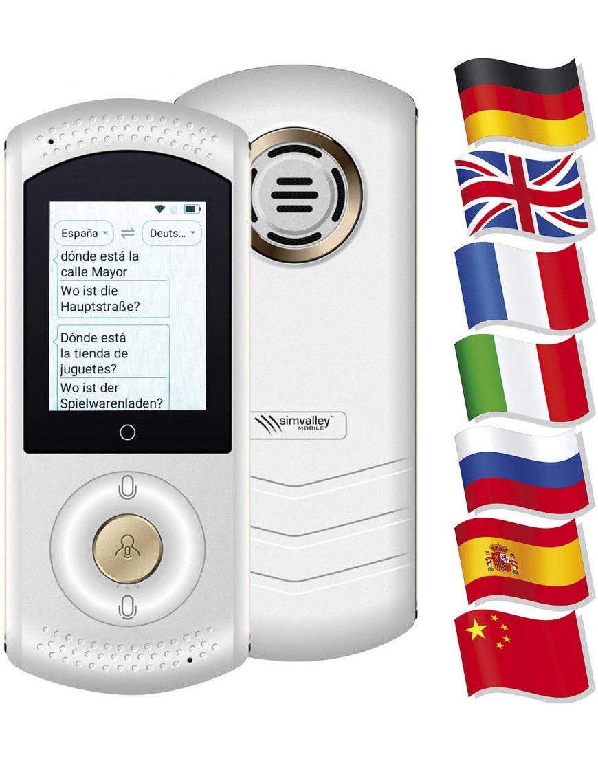 simvalley MOBILE Direktübersetzer: Mobiler Echtzeit-Sprachübersetzer 75 Sprachen 4G LTE WLAN weiß Mobiler Übersetzer - BFRUDK4V